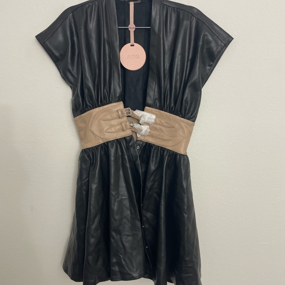 Alexis Berlin Mini Dress Faux Leather  Black Size M $495 msrp - Picture 4 of 9
